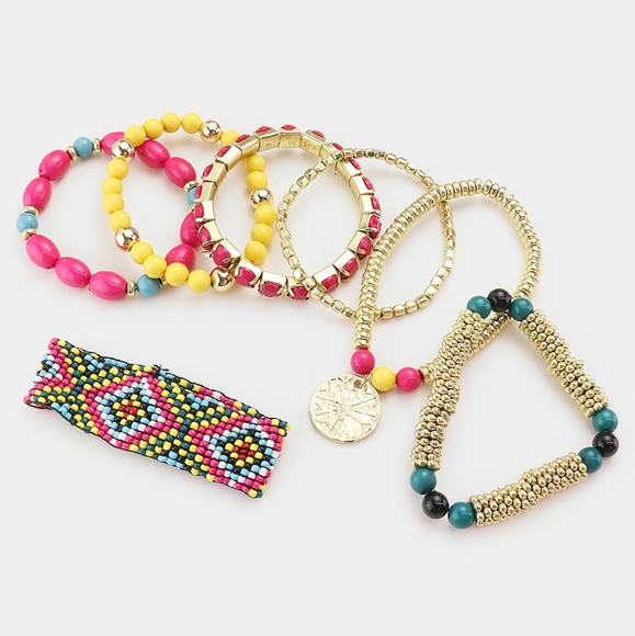 Multicolored Beaded 7 PC Stretch Layered Bracelets - Picture 3 of 5